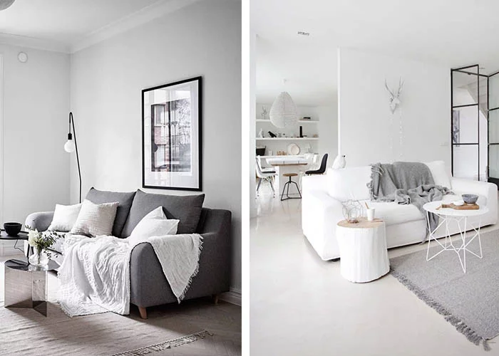 minimalistisch einrichten wohnzimmer tagesdecke wohnzimmersofa
