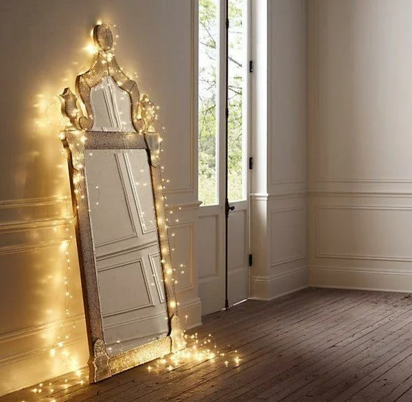 spiegel dekoideen mit lichterketten schlafzimmer