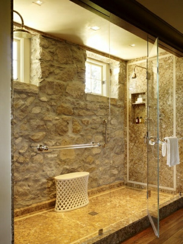 steinwände einrichtungsideen waschbecken und glasflächen