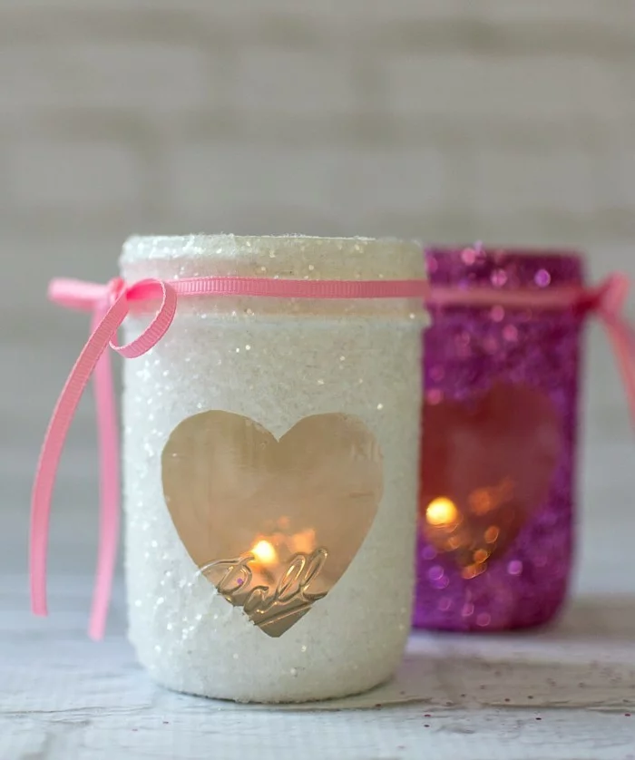 valentinstagsgeschenk geschenke selber machen teelichthalter aus einmachgläsern