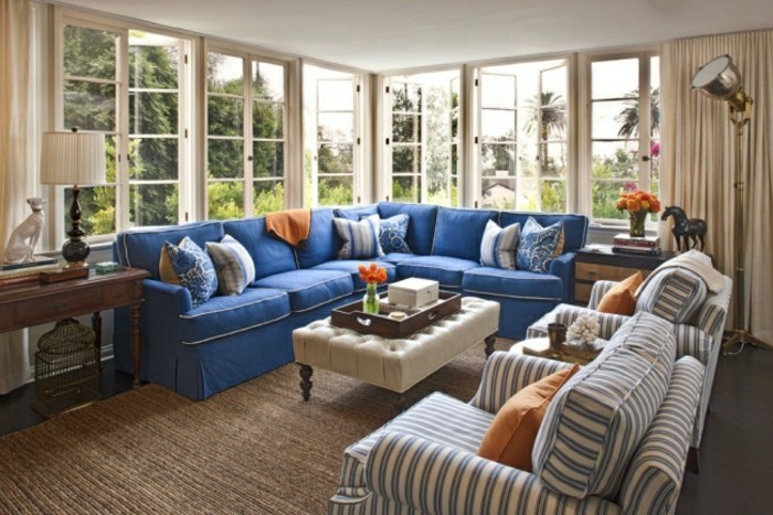 designer sofa blau und groß
