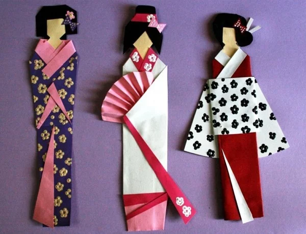 Lesezeichen basteln von Bastelkarton in Form von Geishas