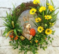 Osterkranz basteln aus Blumen, um Frühling und Ostern zu begrüßen