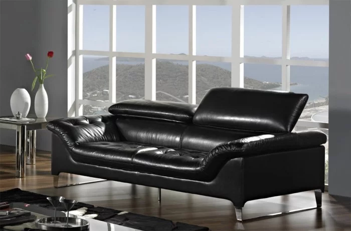 super elegantes designer sofa in schwarzem leder