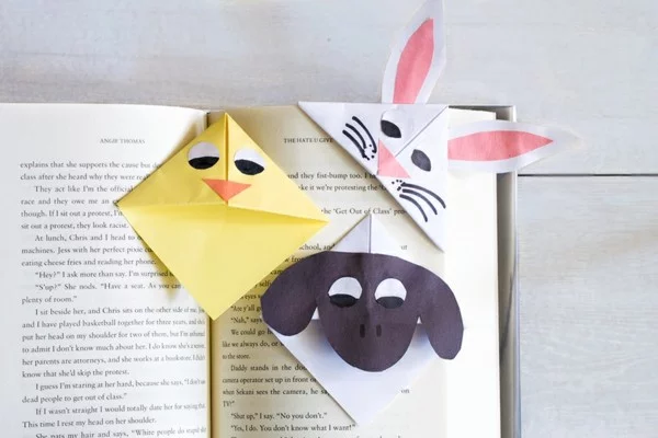 Küken, Hase und Lamm aus Papier - Lesezeichen falten 