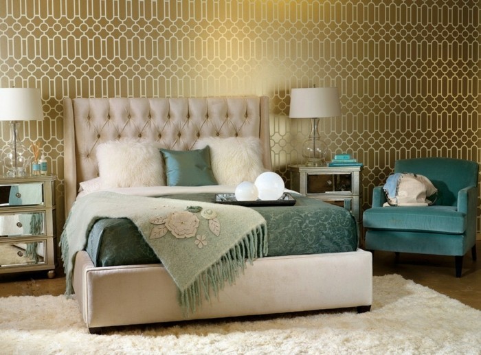 tapeten schlafzimmer ideen luxuriöse wandtapeten grüne akzente