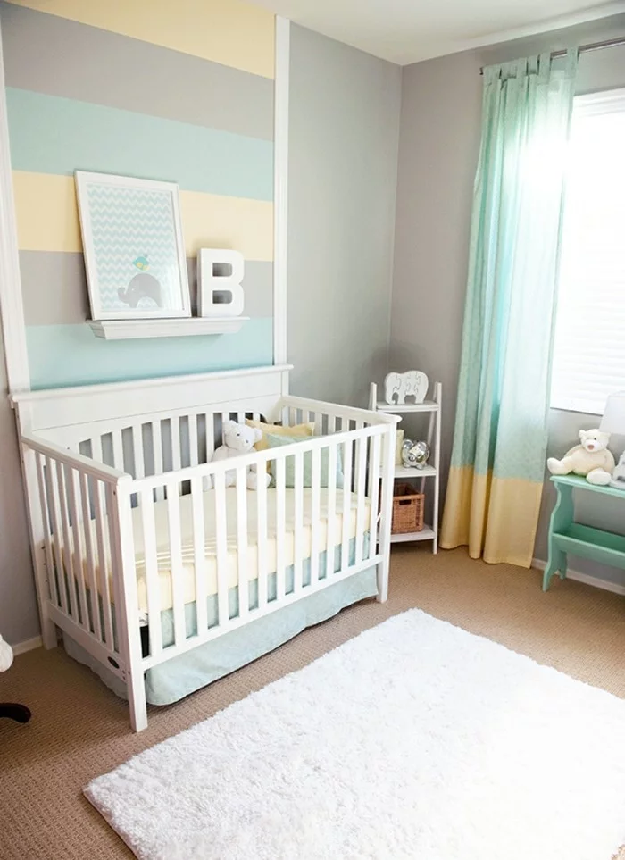 babyzimmer deko ideen jungen frische farben kombinieren weißer teppich