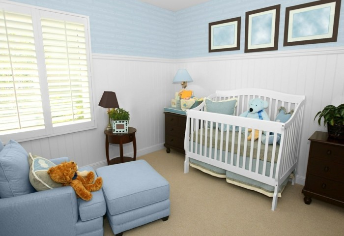 babyzimmer farben ideen blau weiß kombinieren