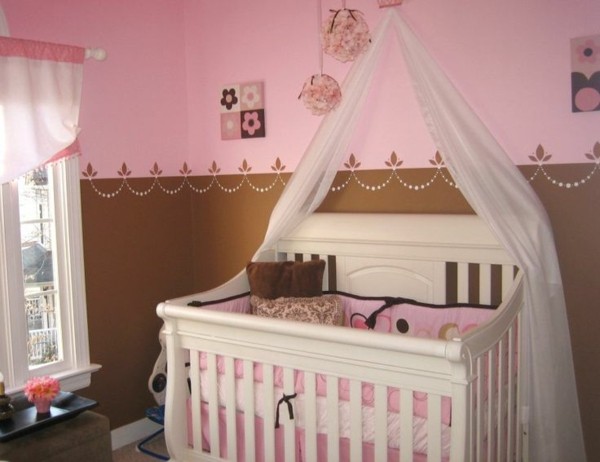bordüre babyzimmer mädchen rosa braun kombinieren