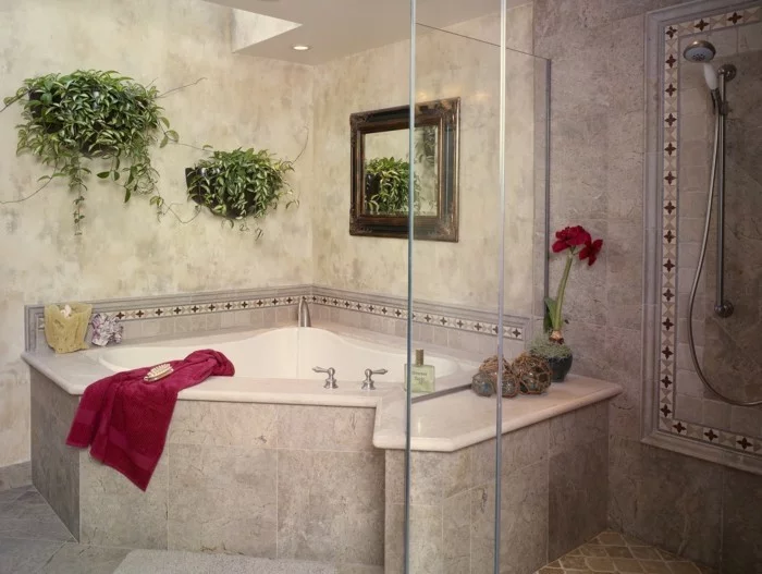 eckwanne luxuriöses badezimmer gestalten neutrale farben harmonisch