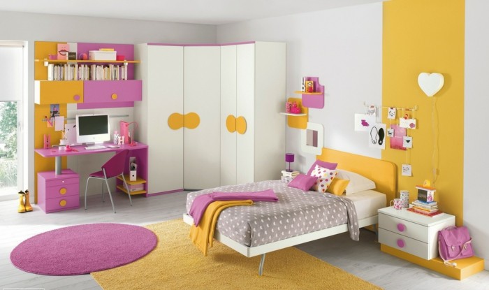 farbgestaltung kinderzimmer gelb lila farbkombination helle wände