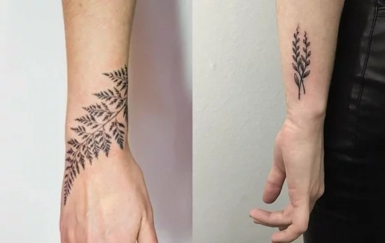 Farn und Kräuter Tattoos am Handgelenk 