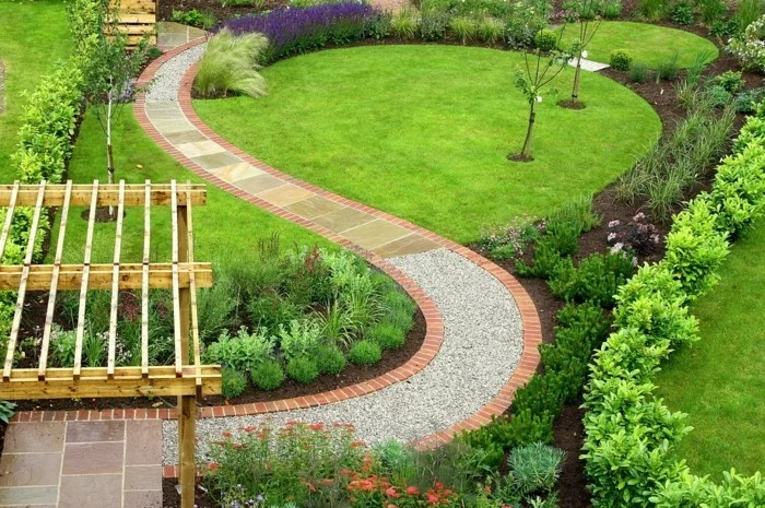 Gartengestaltung mit Rasenkanten aus Ziegelsteinen