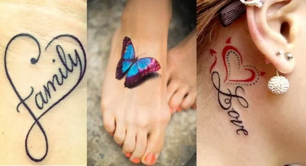 kleine Tattoos für Damen mit Schriftzug oder Schmetterling 
