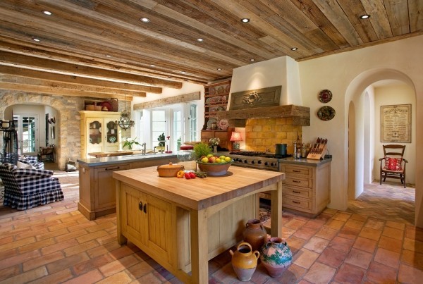 küchen inspiration schöne zimmerdecke bodenfliesen landhausstil