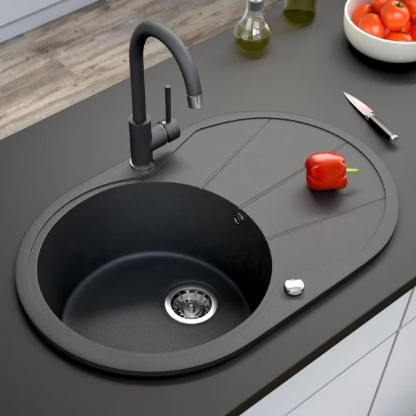 küchenspüle granit schönes design rund schwarz