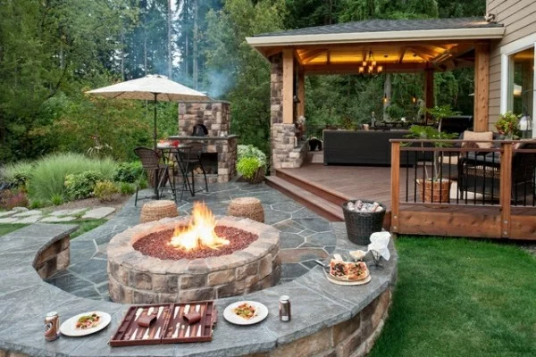 outdoor küche tolle feuerstelle garten lounge