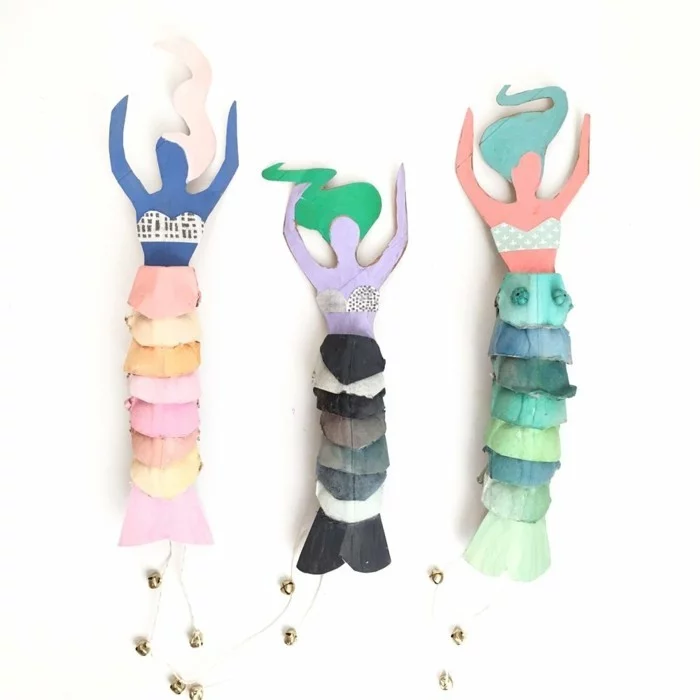resycling basteln mit eierkarton basteln mit kindern basteln mit klopapierrollen blumenkranz ausstellung meerjungfrau