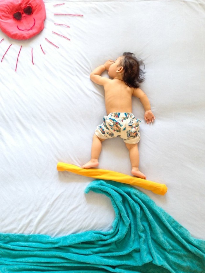 baby fotos ideen fotoshooting ideen kreativ lustige babybilder surfbrett