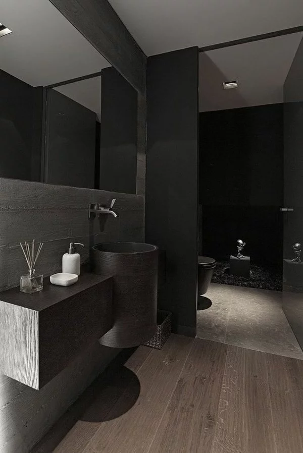 badezimmer schwarz dunkles wanddesign elegantes baddesign