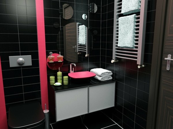 badezimmer schwarz kleines badezimmer dezente rote akzente