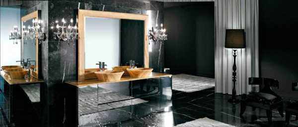 badezimmer schwarz luxuriöses badezimmer gestalten hölzerne akzente