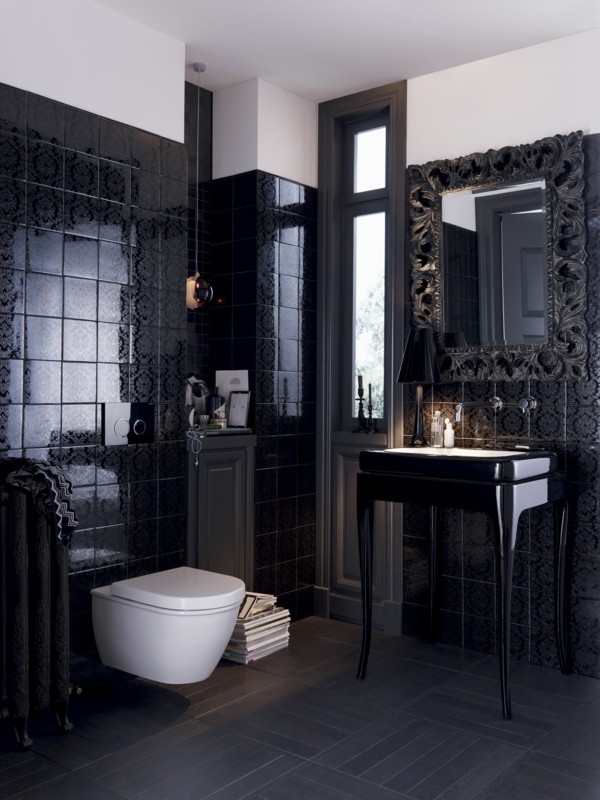 badezimmer schwarz stilvolles wanddesign luxuriöses baddesign