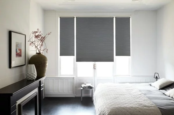 fensterverdunkelung schlafzimmer modernes design helle farben plissees