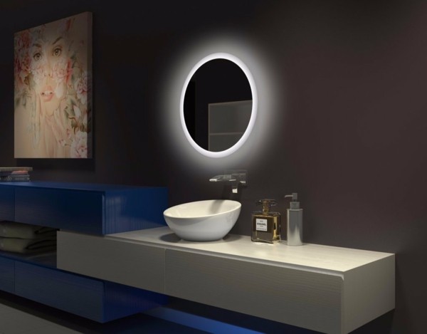 runder badspiegel ausgefallne badmöbel beleuchteter badspiegel
