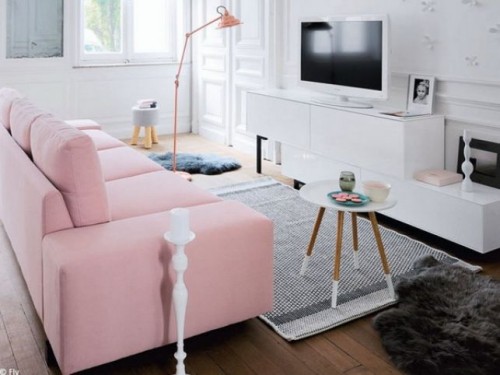 wohnzimmer einrichten ideen weiß rosa grau kombinieren