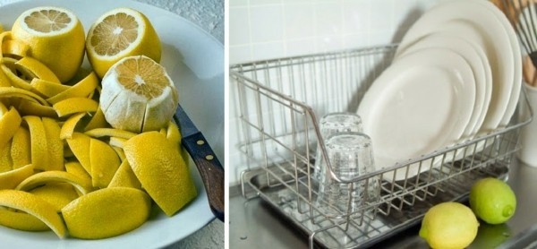 zitrone in der küche benutzen beim geschirr spülen