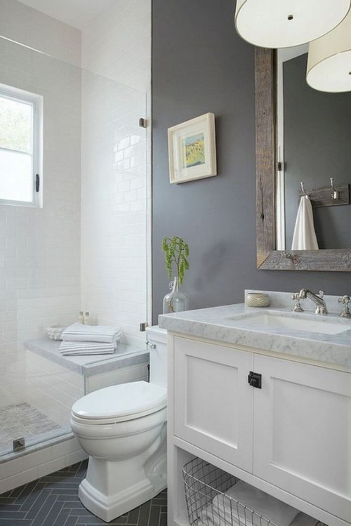 Kleines Badezimmer schicke Badgestaltung helle Farben weiß grau sehr ansprechend