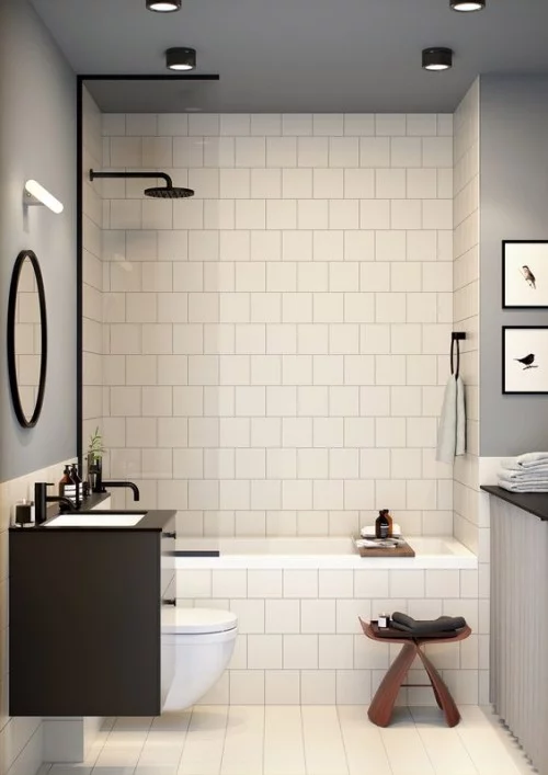 Kleines Badezimmer stilvoll gestaltet gutes Konzept zwei Farben