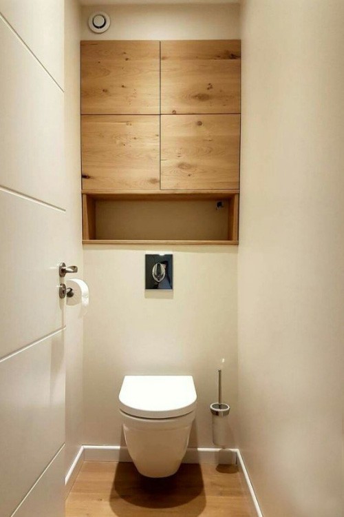 Holz im Bad schlichtes Design große visuelle Wirkung Schrank aus Holz Holzboden