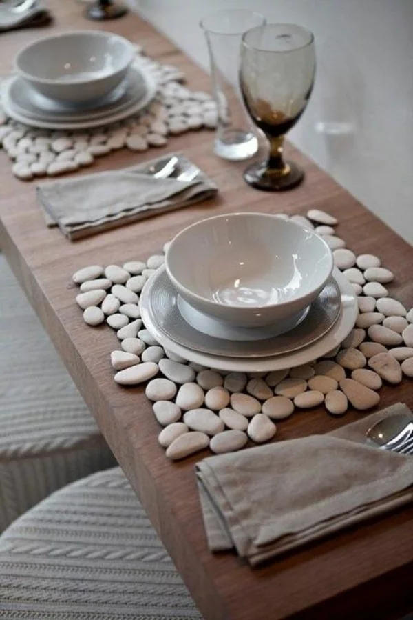 Tischdeko Ideen Tischordnung Platzordnung platzset aus steinen