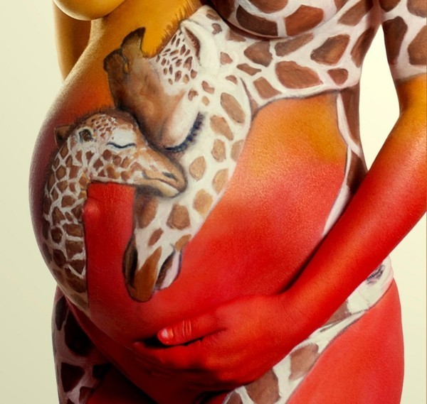 babybauch bemalen fotoshooting ideen giraffe