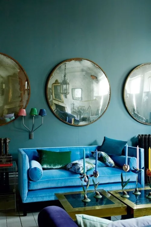 wohnzimmer ideen runde spiegel