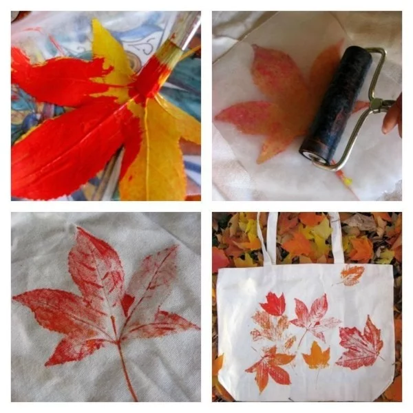 Herbstdeko aus Naturmaterialien selber machen - Drucktechnik mit Herbstblättern 