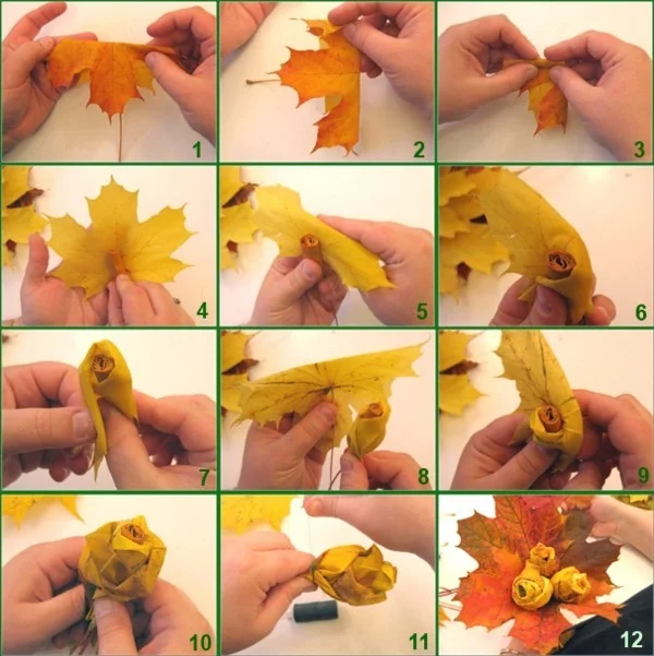Rosen aus Herbstblättern selber machen - Anleitung 