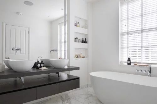 badezimmergestaltung gestaltung in gra und weiß