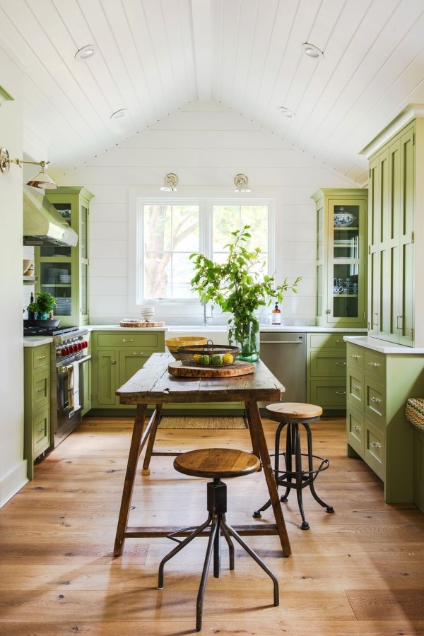 Küchendesign Ideen Pastellgrün Holzfarbe