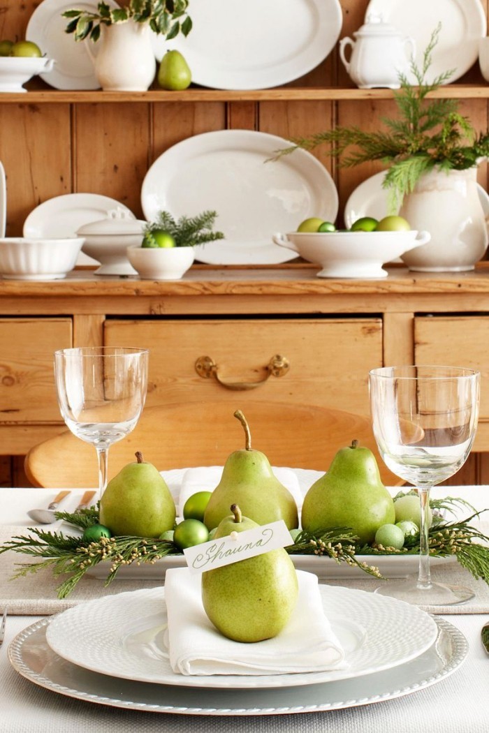 Tischdeko Ideen zu Weihnachten grünes Obst schöner Blick