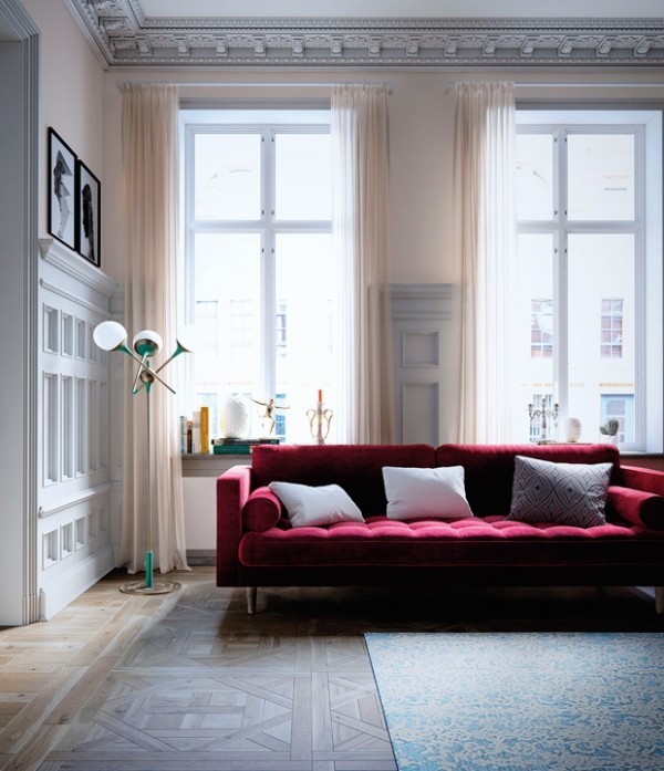 Trendfarben 2018  Cranberry-Rot aussagekräftige Farbe Sofa Blickfang