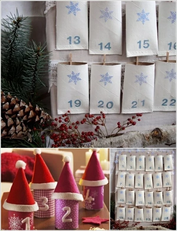 ausgefallene weihnachtsdeko selber machen adventskalender aus klopapierrollen