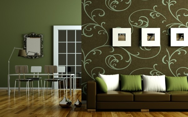 brauntöne mit grün weiß farbkombinationen wohnzimmer
