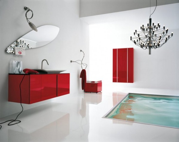 einzelmöbel in rot badezimmer gestaltungsideen