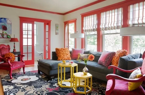 farben wohnzimmer akzente in rot und rosa