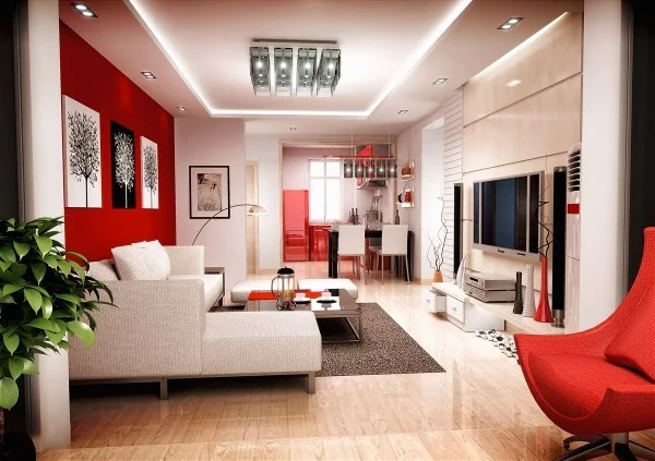 farben wohnzimmer mehrere roten akzente