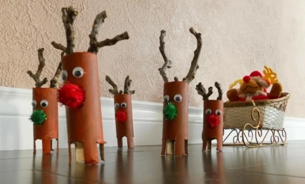 lustige ausgefallene weihnachtsdeko selber machen aus klopapierrollen