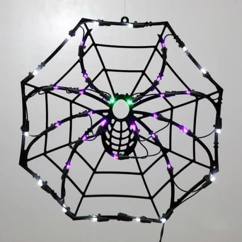 schöne Halloween Fensterdeko Spinnennetz Lichteffekt